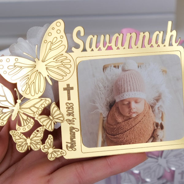 Personalized Photo Magnet Christening Favor, Butterfly Keepsake Gift