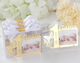 Personalized Gold Butterfly First Birthday Photo Frame Favors