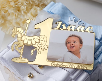 Personalized 1st Birthday Photo Magnet Favor, Acrylic Mirror