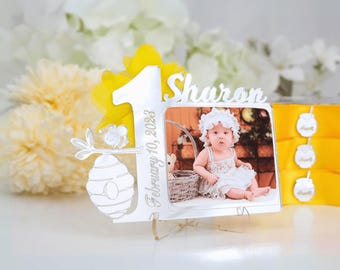 Personalized 1st Birthday Photo Magnet, Bee Keepsake Favor
