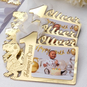 Custom 1st Birthday Photo Magnet Favors, 1st bday Picture Frame, Personalized Photo Favors for First Birthday Boy & Girl, 1st Birthday Boy
