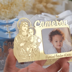 Personalized Baptism Magnet Favors with Baby Photo Mirror Frame, Baptism Favors Boy and Girl, Christening Cross Favors with Baby Picture