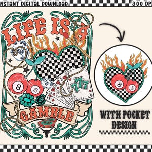 Life is a Gamble PNG Design, Country Western Turquoise Sublimation, Retro Western Country PNG, Country Sublimation Clipart, Digital Download