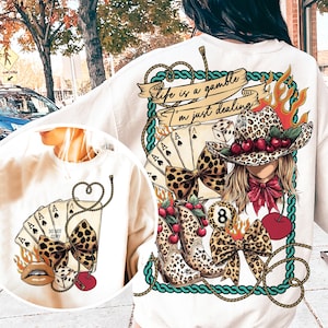 Retro luipaard western land png, Life is a Gamble png, cadeaus wilde westen, retro cowgirl png, turkoois sublimatie, western T-shirtontwerp