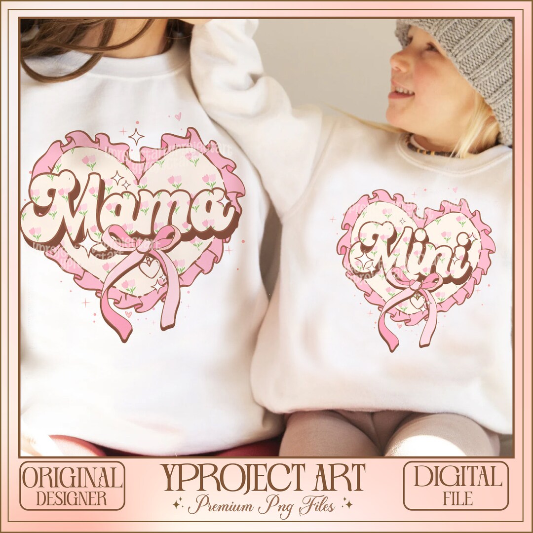 Floral Mama and Mini Retro Boho PNG, Mama Png Designs, Kids Sublimation ...