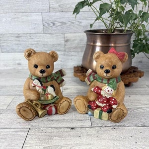 Vintage Homco Christmas Teddy Bears - Set of Two Bears, Christmas Decoration