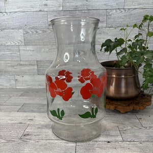 Vintage Glass Juice Chiller -  Juice Pitcher with Red Flowers