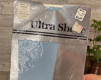 Vintage Ultra Sheer Pantyhose - Celeste Blue, Size Medium