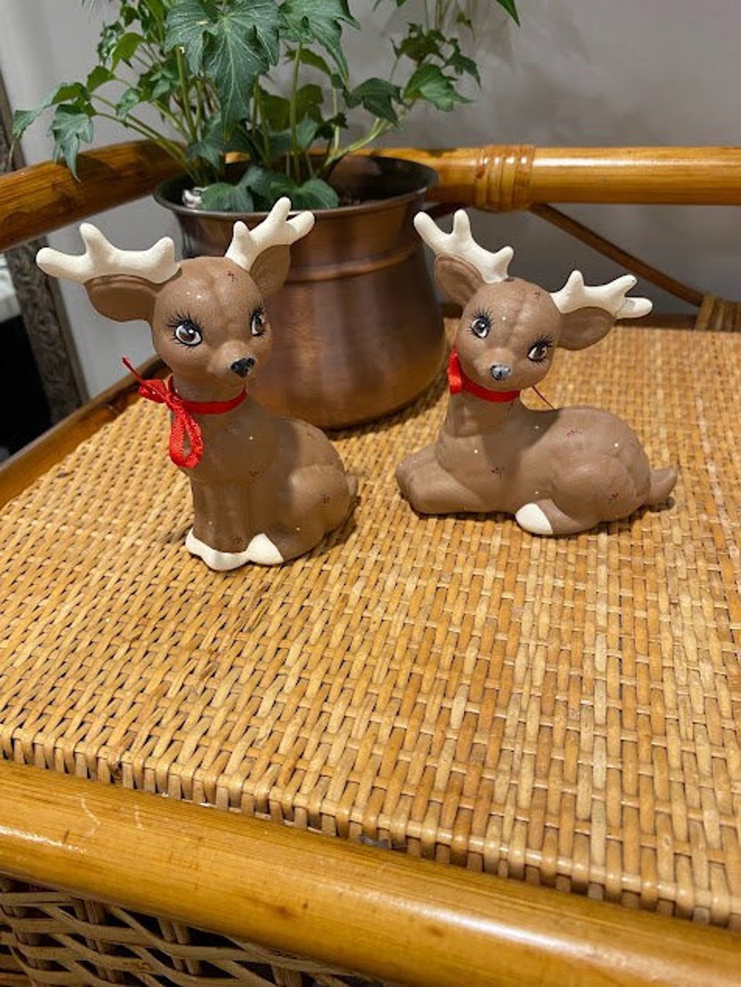 Vintage Ceramic Reindeer Figurines Etsy