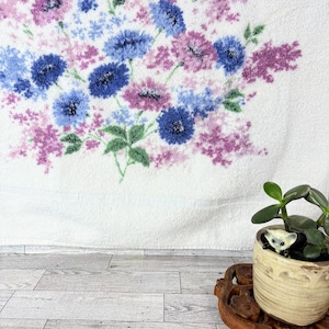 Vintage Fieldcrest Bath Towel - White with Purple and Blue Flowers