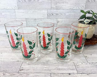 Vasos navideños vintage para velas - Juego de 5 vasos navideños
