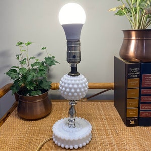 Vintage Hob Nail Milk Glass Lamp - lighting