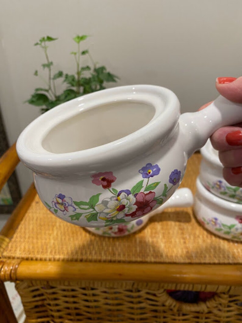 Vintage Soup Mug With Handle Soup Crock With Pansie Floral Etsy