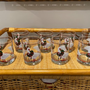 Vintage Christmas Goose Glasses by Cera - Set of 8, 14 oz. Glasses