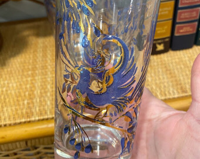 Vintage Blue and Gold Peacock Glasses Set of 3 Highball Glasses Etsy