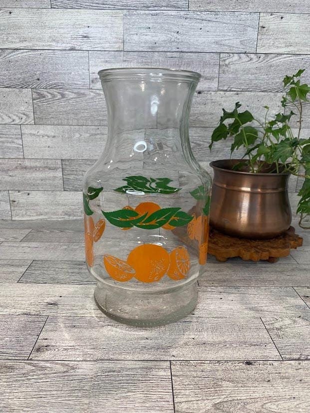 PICHET CARAFE ORANGE A FLEURS MARGUERITE VINTAGE ANNEES 70