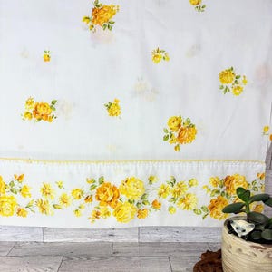 Vintage Fashion Manor JC Penney Flat Bed Sheet - Yellow Roses Bed Linen 60&#39;s, 70&#39;s