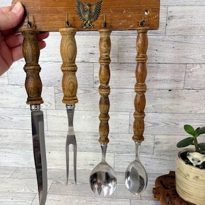Vintage MCM Wood Handle Knife and Utensil Set - Free Shipping