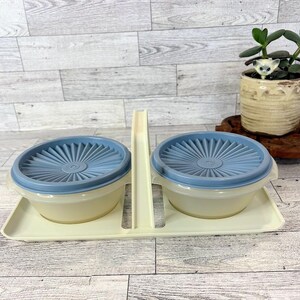 Vintage Tupperware Servalier Condiment Caddy/Jam Jelly Server Caddy Set - Cornflower Blue, FREE SHIPPING