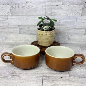 Vintage Hall Pottery Mugs - Chocolate Brown, Set of Two