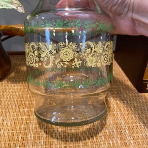 Vintage Glass Carafe - Yellow and Green Pattern, Free Shipping