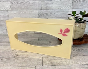 Vintage MCM Plastic Tissue Box Cover – Pink Rose Detail