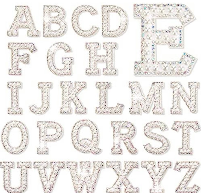 Pink Pearl and Rhinestone Letters Iron on Applique Patch,rhinestone Diamon  Alphabet Supplies for Coat,t-shirt,clothing Appliques Patches 