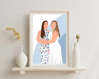 Custom Cartoon Portrait, Friend Birthday Gift, Personalized Illustration, Drawing from Photo
