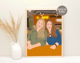 Custom Friend Portrait, Personalized Illustration, Gift for Sister, Drawing from Photo