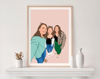 Custom Cartoon Friend Portrait: Personalized Illustration (Digital Download)
