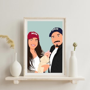 Benutzerdefinierte Familienporträt, erste Vatertagsgeschenk, Cartoon Portrait, Geschenk für die Familie, benutzerdefinierte Porträt Illustration, personalisiertes Geschenk für Papa
