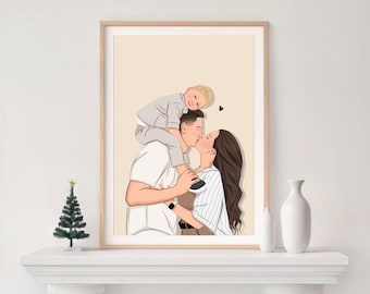 Custom Family Portrait Illustration, Personalized Christmas Gift, Cartoon Drawing from Photo