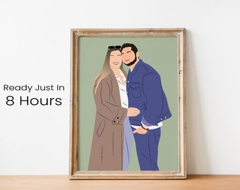 Custom couple portrait from photo, faceless portrait print, 1 year anniversary gift for boyfriend, couple drawing, custom couple gift