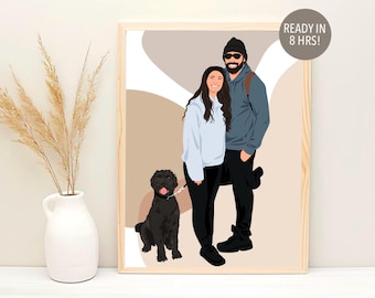 Custom Family Portrait Illustration: Cartoon Drawing from Photo, Digital Print, Gift for Christmas