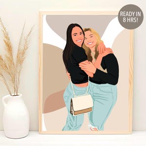 Best Friend Portrait, 21st Birthday Gift For Her, Faceless Portrait Print, Custom Portrait, Personalized Gift For Friend, Cartoon Portrait