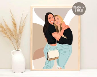 Custom Cartoon Friend Portrait: 21st Birthday Gift, Personalized Illustration, Gift for Sister