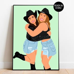 Retrato de melhor amigo, presente de aniversário para amigo, retrato de desenho animado personalizado, presente de melhor amigo, retrato sem rosto, presente personalizado de melhor amigo