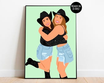 Custom Cartoon Portrait: Hand-Drawn Personalized Friend Gift (Digital Download)