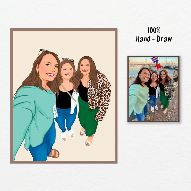Best Friend Portrait, Custom Illustration, Best Friend Birthday Gift, Cartoon Portrait, Gift for Sister, Drawing from Photo image 3