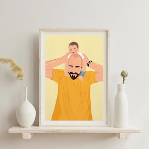 Cartoon Family Portrait, Fathers Day Gift From Kids, Custom Portrait, New Dad Gift From Baby, Portrait From Photo, Custom Grandpa Gift