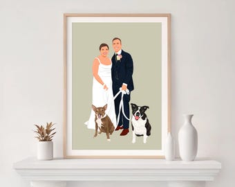 Custom Couple Portrait: Personalized Wedding Gift, Cartoon Illustration, Drawing from Photo, Hand-Drawn