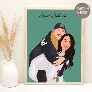 Retrato de desenho animado de melhor amiga, presente de aniversário para ela, amizade personalizada, impressão de retrato sem rosto, presente para melhor amiga, presente de amizade personalizado