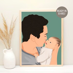 Custom Dad Portrait, First Father's Day Gift, Family Portrait Illustration, Personalized Gift For Dad, Cartoon Portrait, Custom Grandpa Gift