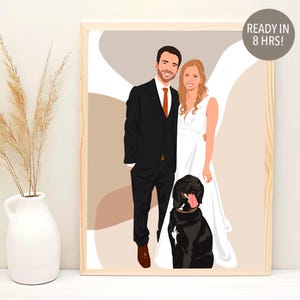 Custom couple portrait with pet, cartoon dog portrait, gift for dog owners, pet memorial portrait, family dog portrait, pet lover gift