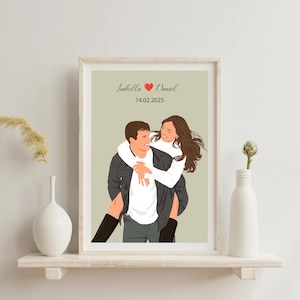 Portrait de couple sans visage, illustration personnalisée, cadeau de Saint-Valentin pour petit ami, dessin animé, portrait tiré d&#39;une photo