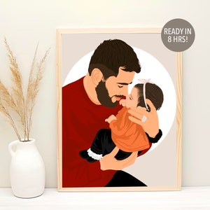 Aangepast familieportret, verjaardagscadeau vader van dochter, cartoonportret, portret zonder gezicht, familieillustratie, gepersonaliseerd cadeau voor papa