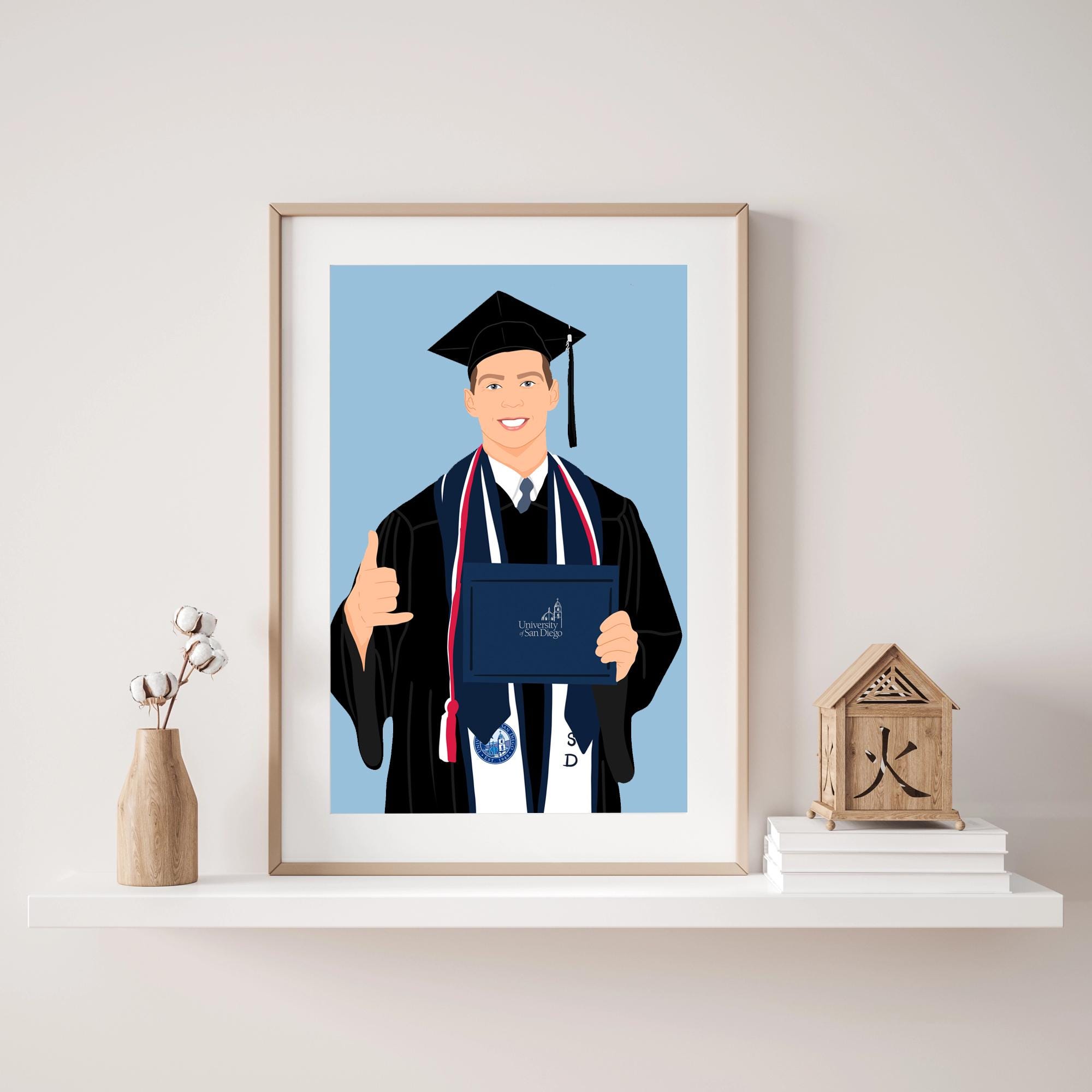 Custom Graduation Portrait, College Graduation Gift for Him, Class of ...
