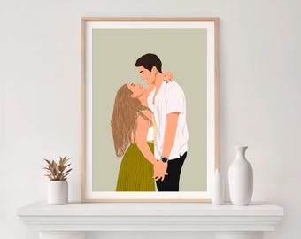 Custom Hand-Drawn Couple Portrait: Cartoon Drawing from Photo, Personalized Illustration, Gift for Birthday