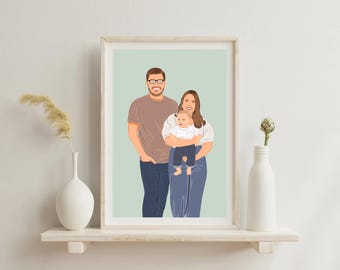 Cartoon Family Portrait, Custom Illustration, Personalized Portrait, Drawing From Photo, Faceless Portrait Print, Custom Family Gift