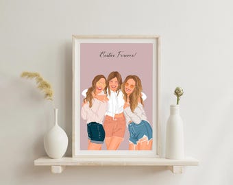 Custom Cartoon Portrait, Faceless Illustration, Drawing from Photo, Birthday Gift for Friend